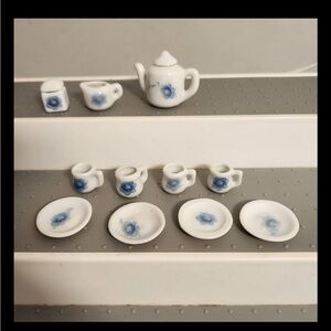 Pretty Port Ltd Dollhouse Miniature Tea Set With Blue Flower Porcelain Coffee